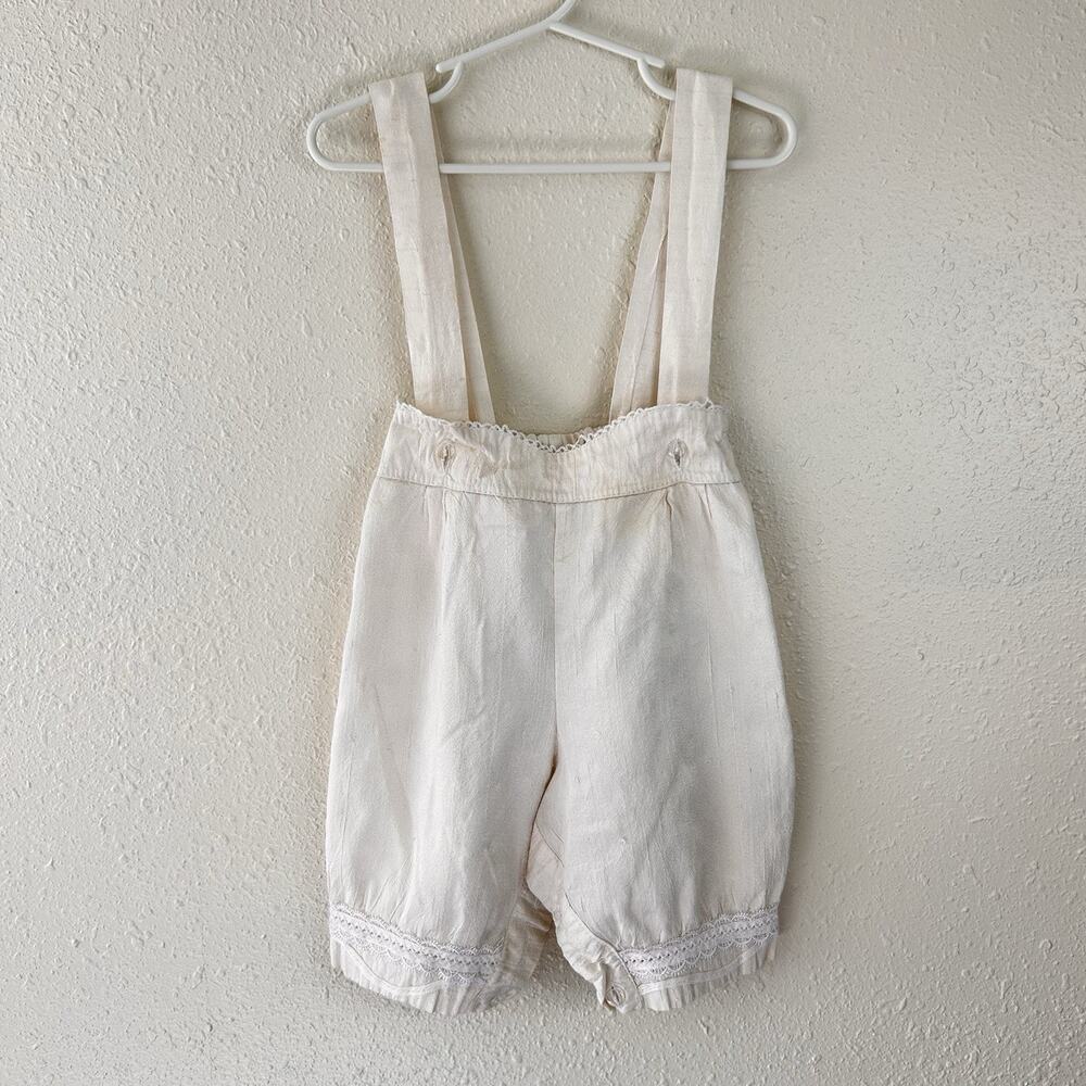 Vintage Baby Bloomers Suspenders Pants Linen Antique White child Handmade Lace